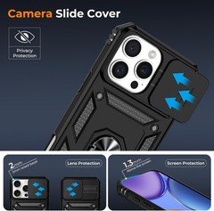 Case for iPhone 15 Pro Max with Slide Camera Cover and Screen Protector, Black