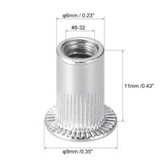 #8-32 Rivet Nuts Aluminium Alloy Knurled Flat Head Threaded Insert Nut Silver 50