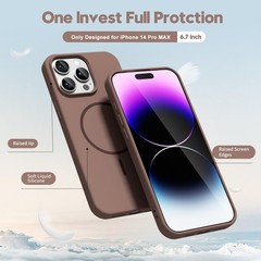 iPhone 14 Pro Max Case Silicone Mag Safe, Magnetic Slim Thin Phone Case Brown