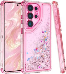 3-in-1 Shockproof Liquid Glitter Case for Samsung Galaxy S26 Ultra, Pink Bling C