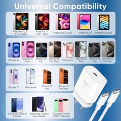 10FT 30W Fast Charging USB-C Adapter for iPhone 15 16 17, 2 Pack Cable