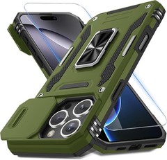 Olive Green Protective Case for iPhone 16 Pro Max, Slide Camera Cover & Screen G