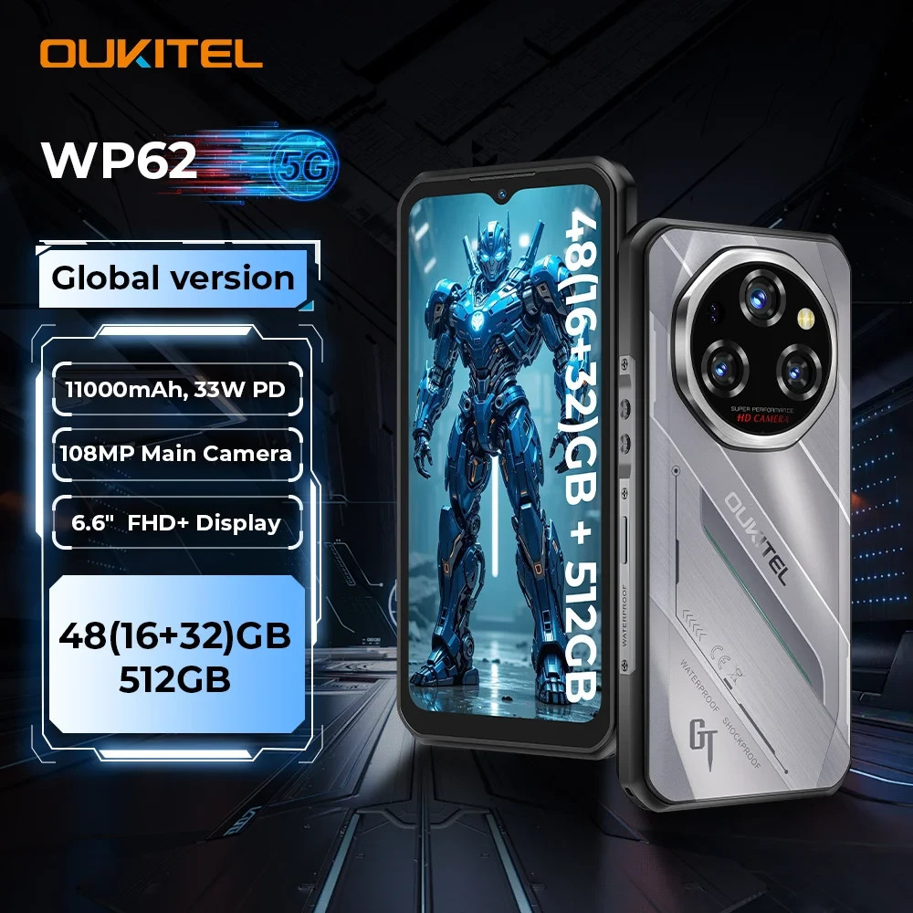 Tmobile Phone Oukitel WP62 Unlocked 5G 6.6&Prime; FHD 108MP 72+hrs (Rugged, Dustproof)
