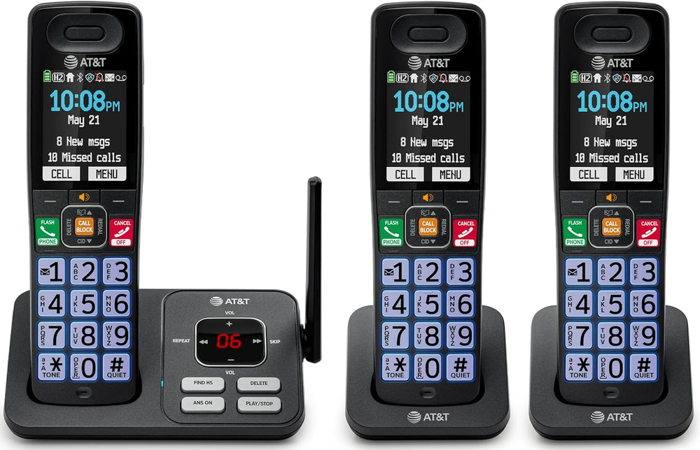DECT 6.0 Cordless Phone, 3-Handset – Smart Call Blocker, Bluetooth Connect to Ce