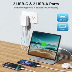 40W 4-Port PD Fast Charging Block Adapter for iPhone 17/16/15 Pro Max, 6FT Cable