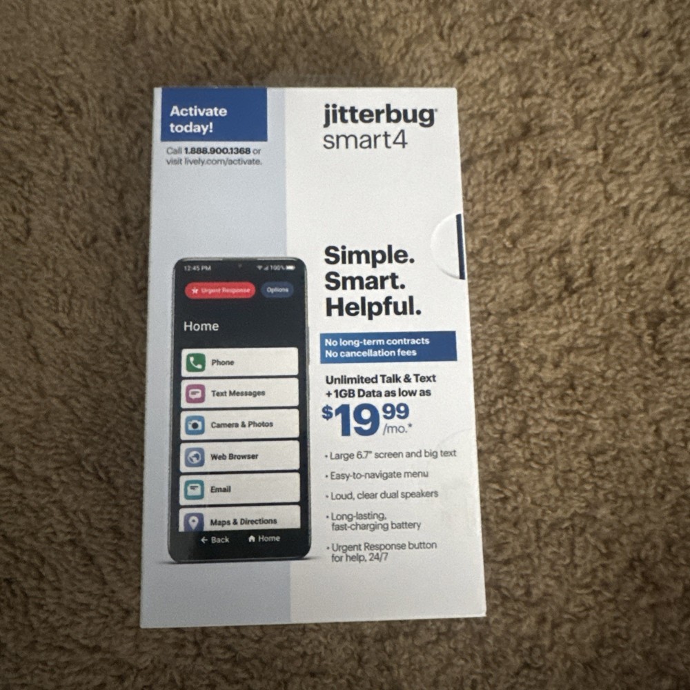 Lively Jitterbug Smart4 Smartphone for Seniors BRAND NEW SEALED IN BOX.