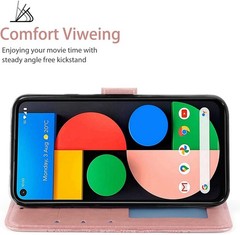 Case for Google Pixel 5 GD1YQ Wallet Case with Tempered Glass Screen Protector