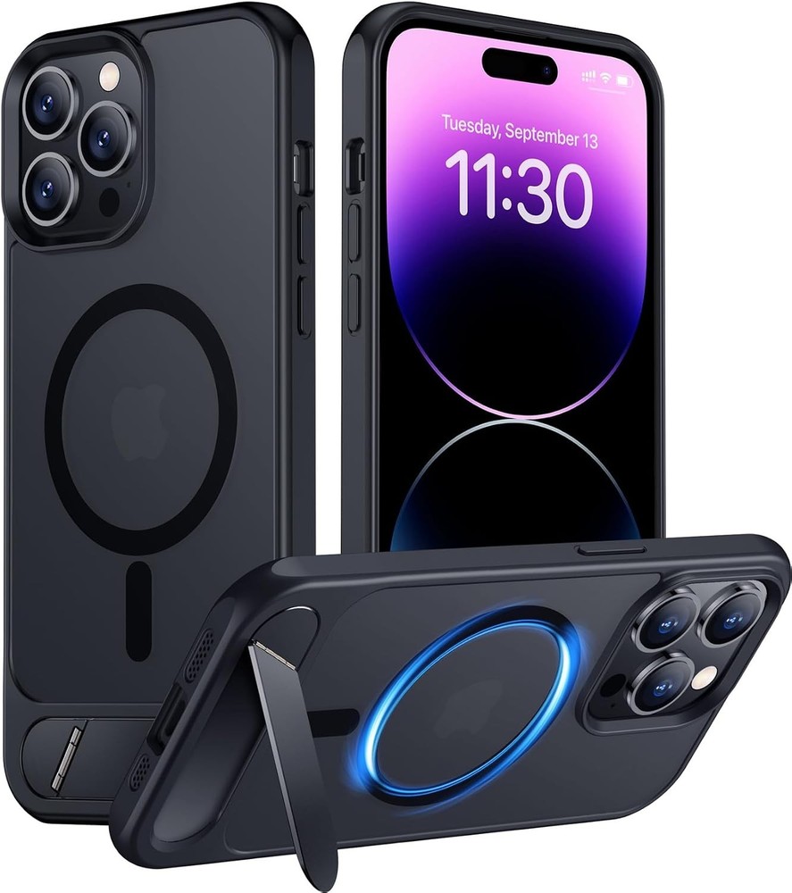 Magnetic iPhone 14 Pro Max Case, Built-in Invisible Kickstand, Slim Translucent