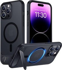 Magnetic iPhone 14 Pro Max Case, Built-in Invisible Kickstand, Slim Translucent