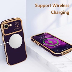 Cute Dark Purple Wave Frame Case for iPhone 16e/17e, Women&rsquo;s Shockproof Cover