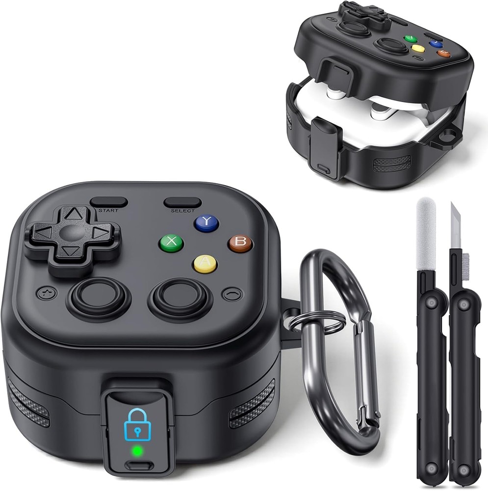 Rugged Hard Shell Secure Lock Case for Galaxy Buds 4/4 Pro, Black Color