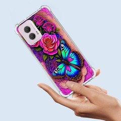Case for Moto G Power 5G 2024, Blue Butterfly Flowers Rose Drop Protection Cover
