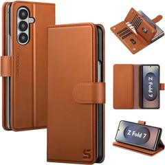 Wallet Case for Samsung Galaxy Z Fold 7, Light Brown PU Leather, RFID Blocking,