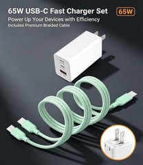 65W USB-C Fast Charger Wall Adapter with 3 Cables (1.2m & 0.6m) for Phone, Table