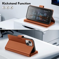 RFID Blocking PU Leather Flip Wallet Case for iPhone 13 with Card Holder, Light