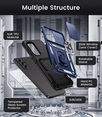 Samsung Galaxy A36 A56 5G Case with Camera Cover & Kickstand Ring, Blue