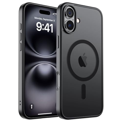 Magnetic for iPhone 16 Case, Translucent Matte Shockproof Anti-Scratch Black