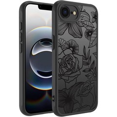 Cute Flower Phone Case for iPhone 16e, Black Line Art Floral Shockproof Cover