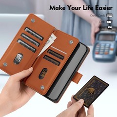 RFID Blocking PU Leather Flip Wallet Case for iPhone 13 with Card Holder, Light