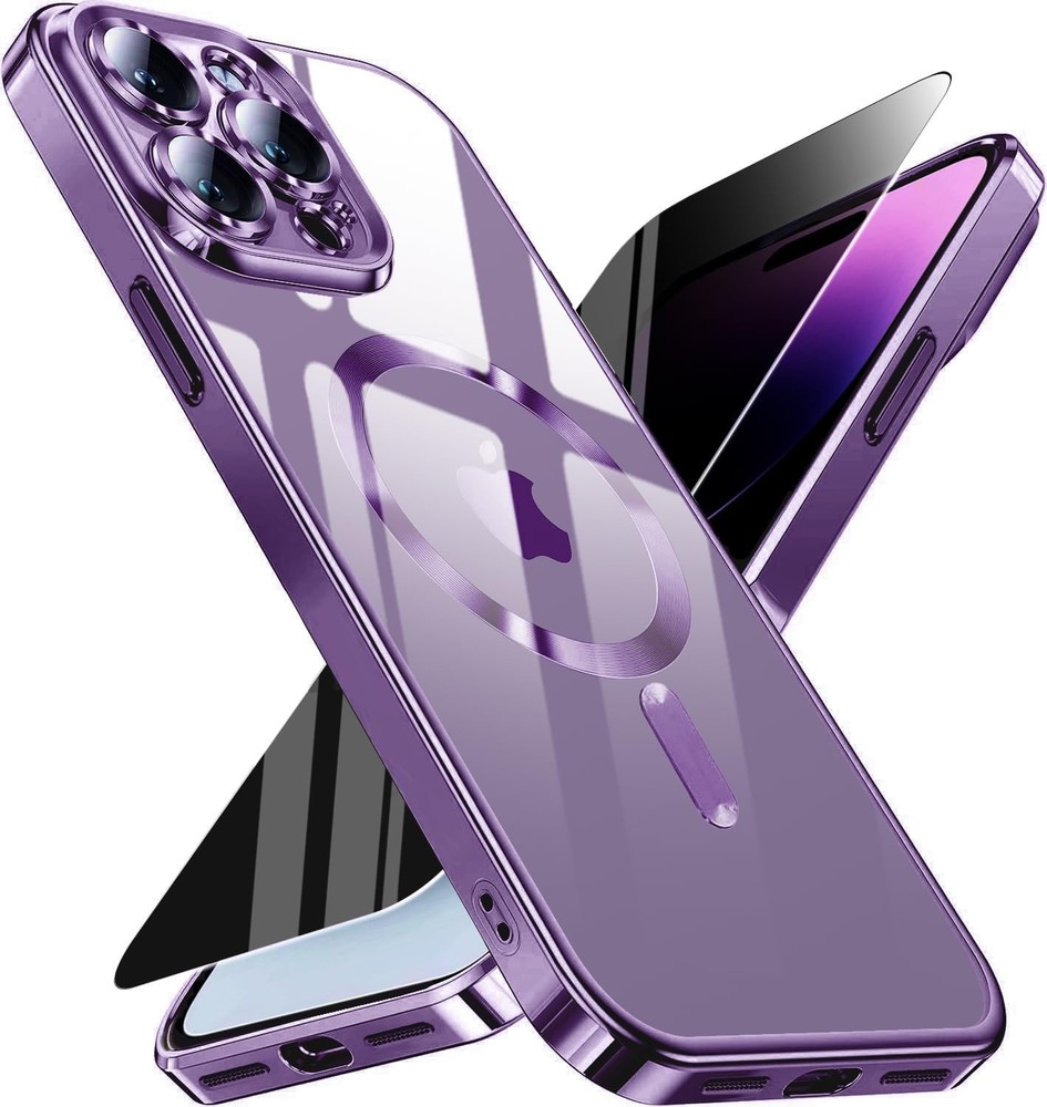 Dark Purple Magnetic Case for iPhone 14 Pro Max with Privacy Protector & Camera