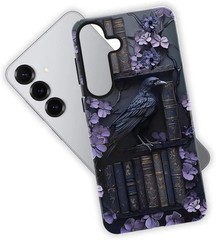Case for Samsung Galaxy S26 Plus, Purple Floral Crow Bookshelf Phone Case 2 in 1