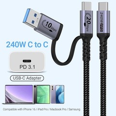 2-Pack 240W USB-C Fast Charger for iPhone 15 Pro Max, Galaxy S23 1.5ft