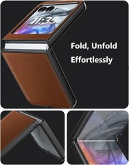Case for Motorola Razr 2024/2025 – PU Vegan Leather Back & Hard Bumper – Brown