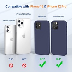 Liquid Silicone Gel Rubber Case for iPhone 12/12 Pro, Shockproof, Dark Blue