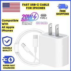 20W Fast Charger USB-C Cable Charging Cord for iphone 6 7 8 10 11 12 13 14 X XR