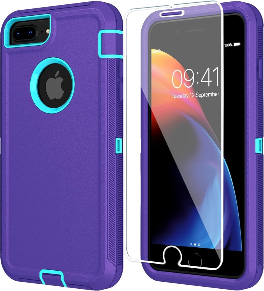 2PCS Case & HD Screen Protector for iPhone 8/7 Plus Heavy Duty Protection