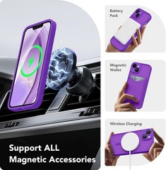 Slim Shockproof Magnetic Case for iPhone 14, Translucent Matte, Neon Purple, Mag