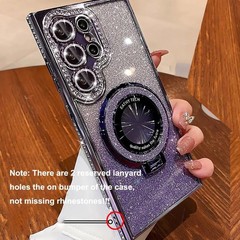 For Samsung Galaxy S25 Ultra Case w/Magnetic Kickstand Glitter Camera Protector