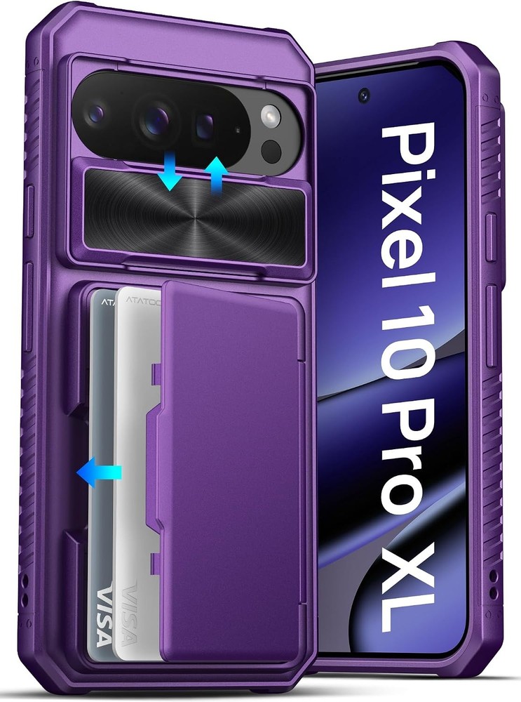 Dark Purple Case for Google Pixel 10 Pro XL, RFID Blocking & Card Holder Back
