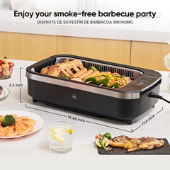 Smokeless Indoor Grill, 1500W Non-Stick Removable Grill Rack & Pan, Adjustable T