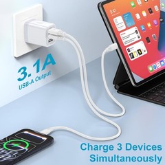 3 Pack 3.1A USB Wall Charger Fast Adapter for Samsung Galaxy S26, iPhone 17 Pro