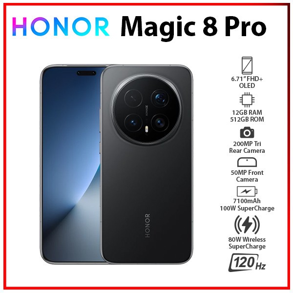 HONOR Magic8 Pro 5G 12GB+512GB BLACK Dual SIM Unlocked Android Cell Phone