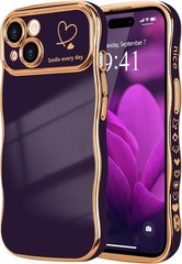For iPhone 15 Plus Case with Cute Dark Purple Wave Shape, Luxury Plating, Shockp