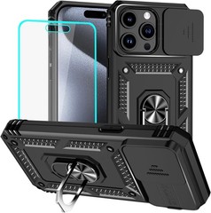 Military Grade 20ft Drop Tested iPhone 15 Pro Case with HD Screen Protector Blac