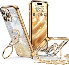 iPhone 16 Pro Max Case with Stand, Double Ring Kickstand, Cute Love-Heart Bling