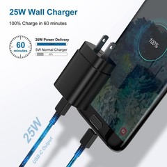 2 Pack 25W Fast Charging USB-C Wall Adapter with 6ft Cable for Samsung Galaxy S2