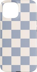 Checkered Checkerboard Pattern Case in Light Blue-Gray and Cream for iPhone 15 P