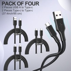 4 Pack 60W Type-C Fast Charging Cable for iPhone 17/16/15, 3.1FT