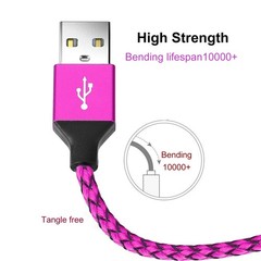 Type C Charger Cable Pink – USB C Premium Shiny Nylon Braided Rapid Charging Cor