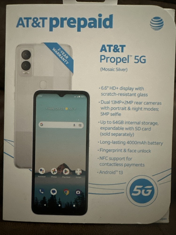 AT&T Propel 5G 64GB Android 13 Mosaic Silver Prepaid Smartphone