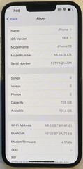 TESTED USED GSM UNLOCKED MIDNIGHT iPhone 13, 128GB A2482 MLML3LL/A (85% BATTERY)