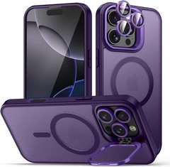 iPhone 16 Pro Max Case, Built-in Camera Ring Stand, Translucent Matte Purple