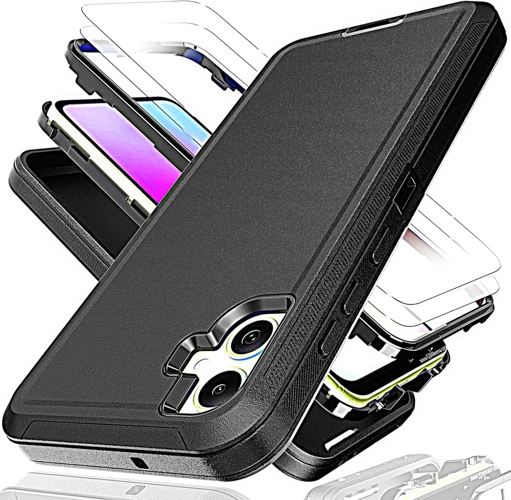 2PCS Case & Explosion-Proof Film for Galaxy A05 Black 3 in 1 Shockproof TPU Bump