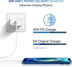 20W USB-C Fast Charger Wall Charger for iPhone 14/13 with 6FT Cable