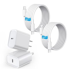2 Pack 20W USB-C Fast Charger Wall Adapter for iPhone 17/16 6FT Cable