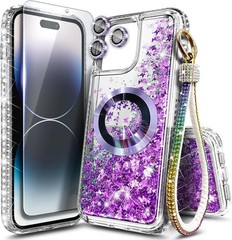 iPhone 14 Pro-Max Case, Purple | Glitter Liquid Sparkle Cute Cover for Women Gir